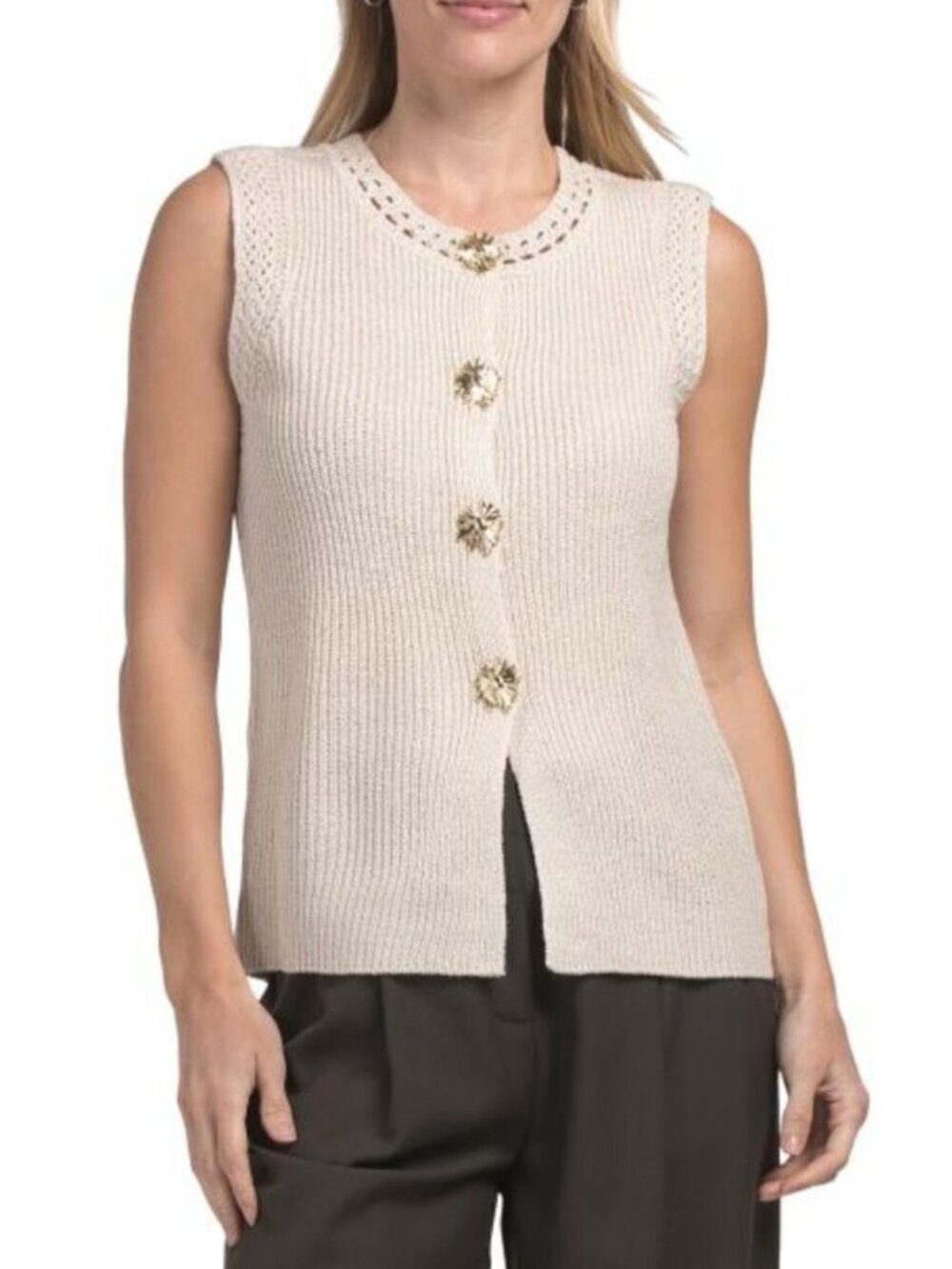 GEMMA+ JANE Fancy Gold Tone Button Vest